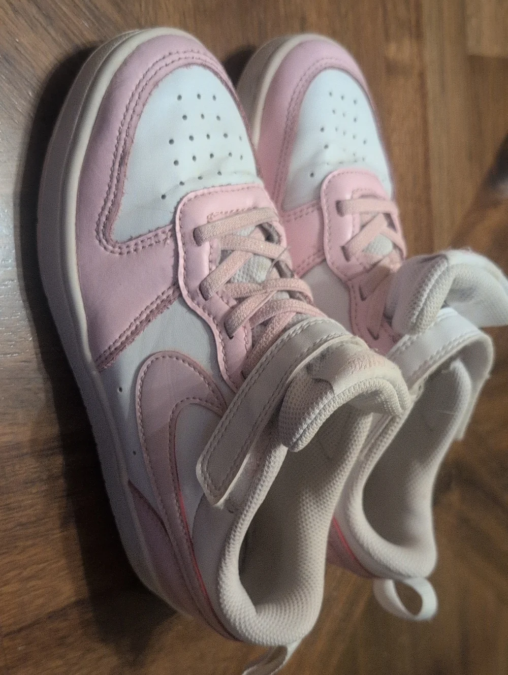 Nike Kids Pink and White High-Top Sneakers with Hook-and-Loop Strap